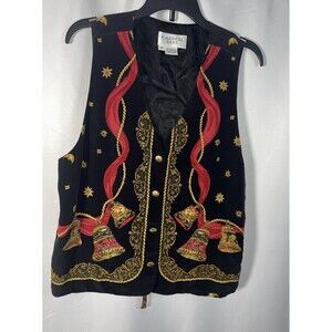 M Carrol Reed Christmas Women Vest With Buttons 100% Silk Dry Clean Only
